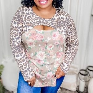 Now&Forever. Leopard/floral long sleeve top. Small